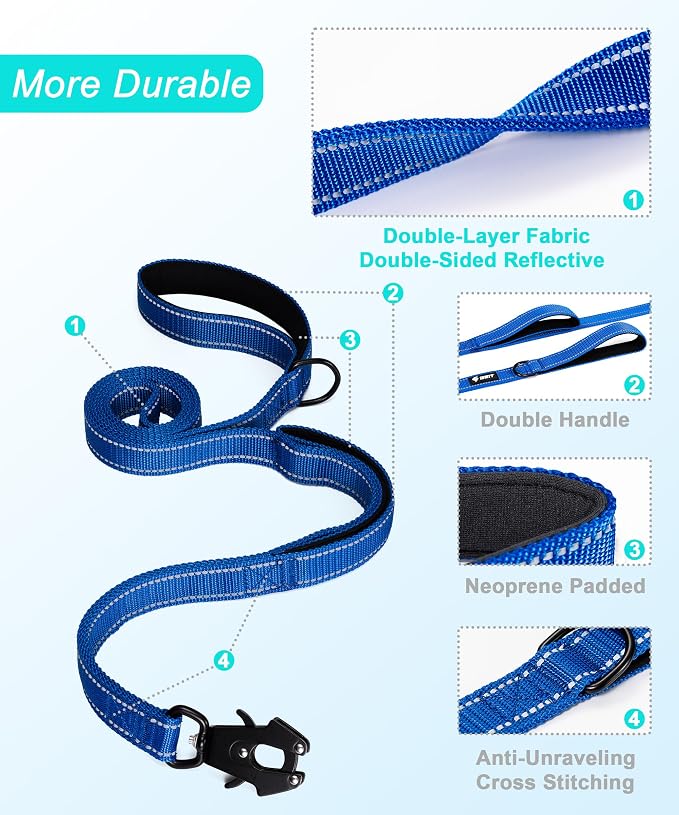GEIT 2 Padded Handles Heavy Duty Dog Leash for Small Medium and Large Dogs | 4/5/6FT Reflective Dog Leashes with Aluminum Quick Release/Locking Tactical Frog Clip,Comfortable Traffic Handle - Image 5