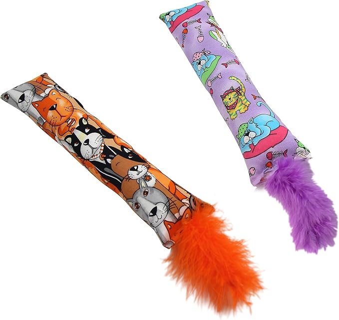 Jumpaws 2 Pack Natural Interactive Catnip Cat Kicker with Feathers, Bite Resistant Chew Toy, Crinkle Kicker, Accessories for Indoor Cat - Image 4