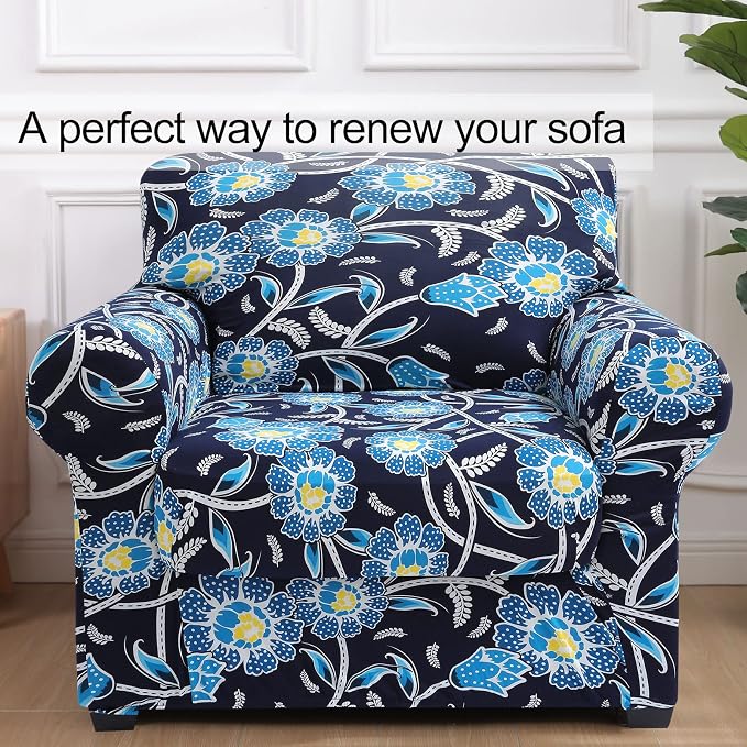 hyha Stretch Couch Covers, Chair/Sofa Covers, Armchair Slipcover for Dogs | Floral Pattern, Printed, 2 Pieces, Separate Couch Cushion Slipcover, Soft Chair Cover with Elastic Bottom for Pets (Armchair) - Image 8