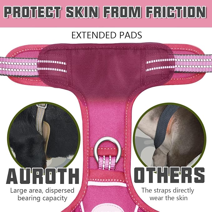 Auroth Tactical Dog Harness for Large Dogs No Pull Adjustable Pet Harness Reflective K9 Working Training Easy Control Pet Vest Military Service Dog Harnesses Rose Red S | No Choke, Heavy Duty, Reflective, Military K9, Adjustable, Handle, Easy Control f... - Image 4