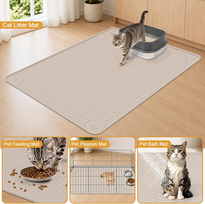 Silicone Cat Litter Mat 40"x28" Cat Mat for Litter Box, Khaki | Extra Large Cat Litter Trapping Mat, Non-slip, Foldable, Waterproof Pet Mat with Raised Edge, Rubber Mat for Floor - Image 7