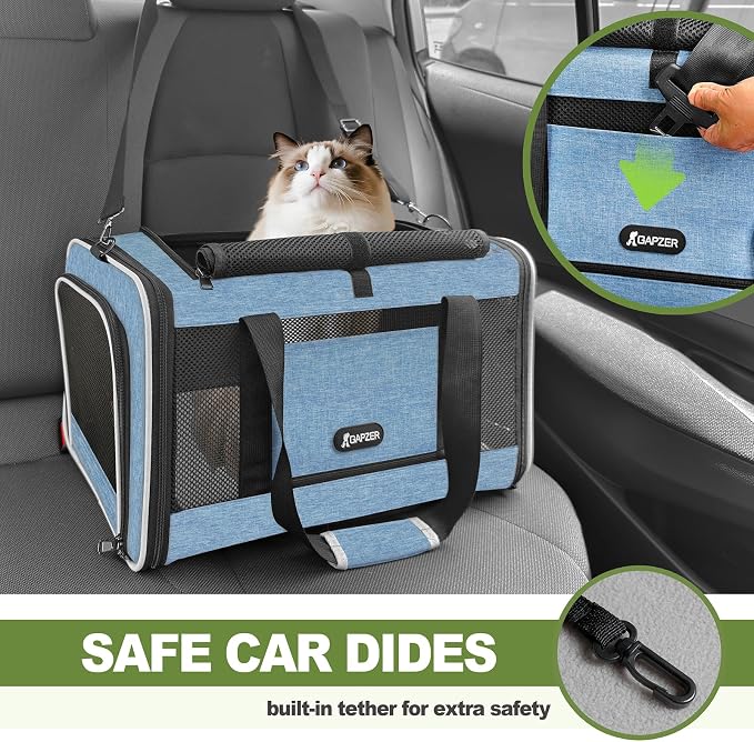 GAPZER Cat Carrier 18 x 11 x 11 Top Loading Soft Pet Travel Bag Over 15lbs | Portable Small Dog Puppy Car Travel Crate 10 lbs, Chihuahua Kennel Carry Case, Kitty Cloth Cage Medium Cat Under 25 lbs Blue - Image 8