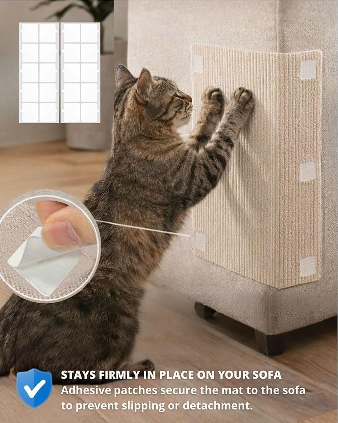 Corner & Wall Cat Scratch Mat, Self-Adhesive Trimmable Cat Scratcher, Wall Mounted Scratching Pad for Indoor Cats, Sofa Furniture Protector, Cat Post Cover Replacement (Beige, 23.6''x11.8'', 3-Pack) - Image 5