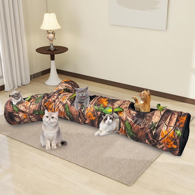 Foldable 3 Way Cat Play Tunnel for Indoor Cats,Cat Tunnel Toy | Camouflage Tree Bark Cat Tube with Peek Hole & Crinkle Paper ,Interactive Play Toy for Cat Kittens, Rabbits & Small Animals - Image 8