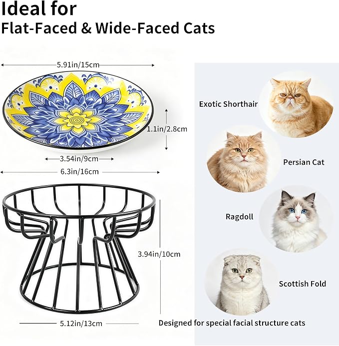 Elevated Ceramic Cat Bowl, Neck Protective, Whisker-Friendly, Dishwasher Safe, Suitable for Cats and Puppies(Bohemian Style) - Image 6