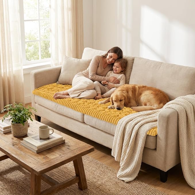 Smiry Non Slip Couch Covers for Dogs, Scratch Resistant Pet Sofa Protector | Machine Washable Soft Fuzzy Thick Furniture Cover for Sofa Loveseat Sectional Large Dogs, Mustard Yellow, 27.6" x 88" - Image 5