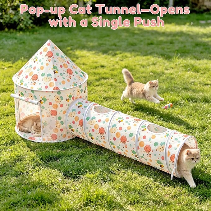 2-in-1 Cat Play Set, Pop-Up Cat Tunnel Rest Hut with Plush Ball Toys | Collapsible Cat Toys Combo with Tent & Ball for Indoor Tunnel, Hiding & Lounging，Suitable forca, dogs, rabbits. Perfect toy. - Image 6