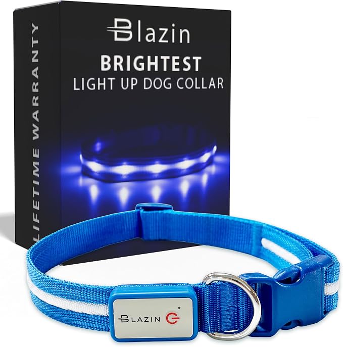 Blazin Light Up Dog Collar - The Original LED Dog Collar - USB Rechargeable - Waterproof - 1,000 Feet of Visibility - Dog Collar Light for Small, Medium, Large Dogs - USA Brand by Blazin
