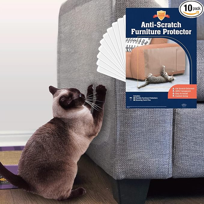 Cat Scratch Furniture Protector - 10 Pack XL | 17" x 12" Sheets, Sofa Guard, Claw-Deterrent Pet Coverage, Self-Adhesive with 50 Twist Pins, Cuttable to Fit by SteluccaAmazingShields