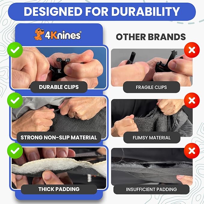 4Knines Heavy-Duty Rear Seat Cover for Dogs - Fitted, Tan Reg | K9-Shield waterproof layer, non-slip backing, quick-release clips for easy install and cleanup. Machine washable. - Image 6