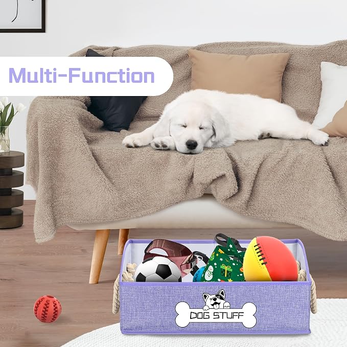 Dog Toy Basket, Storage Bin, Collapsible Box for Pet Accessories | Fabric Container With Handle, Trapezoid Holder for Small Medium dogs, Organizer for Living Room, Purple - Image 5