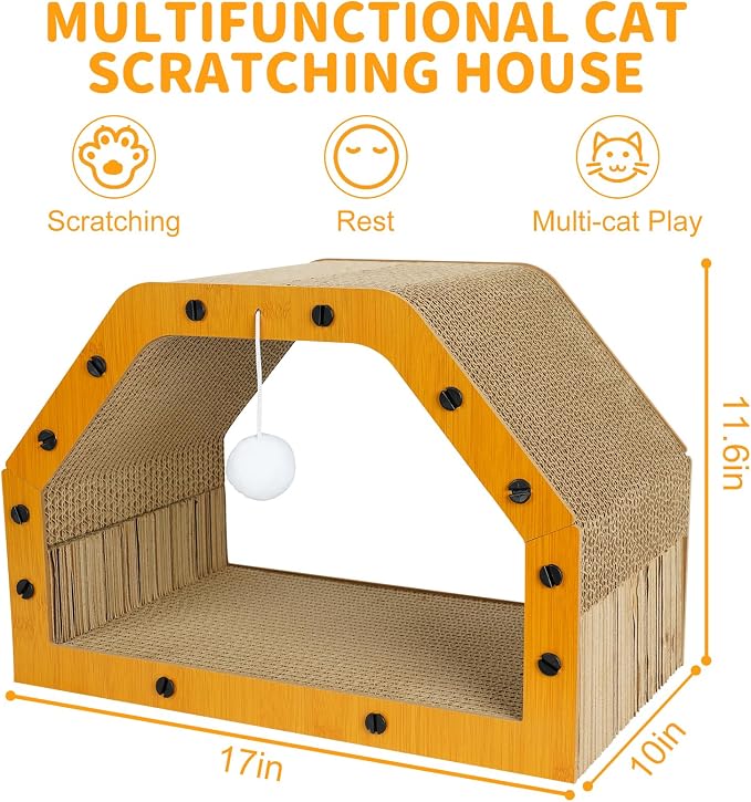 TIMIEEYA Cardboard Cat House - Large Cardboard Cat Scratcher Cozy Cats Lounger as Tunnel and Sofa, Cat Scratcher for Indoor Cats, Safe & Secure - Image 2