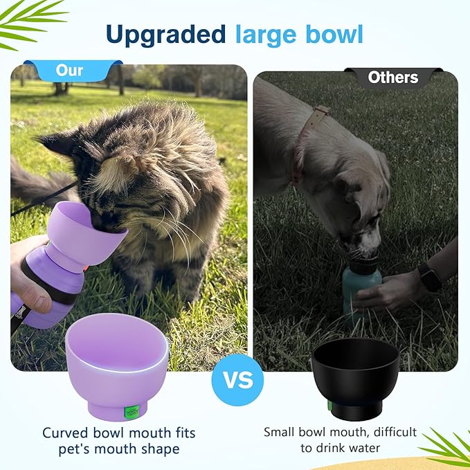 Pecute Portable Dog Water Bottle, 2 in 1 Cat Dog Travel Water Bottle Bowl Leakproof with Double Seal, BPA Free, Lightweight, Pet Small Animal Water Bottel Dispenser for Outdoor Walking Hiking Travels | Puppy Walking Water Bottel, Leakproof, BPA Free, L... - Image 7