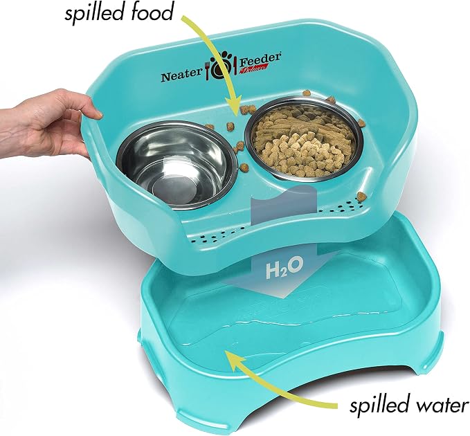 Neater Pet Brands Neater Feeder Deluxe Mess Proof Dog Bowls Elevated for Medium Dogs 19-40 lbs, Made in USA, No Spill Raised Dog Food Bowl Stand Feeding Station, Food and Water Bowl Set, Aquamarine - Image 3
