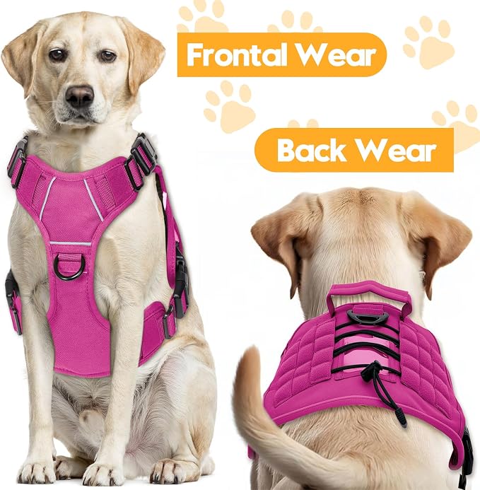 Heavy-Duty Tactical Dog Harness for Large Dogs, No Pull Adjustable Reflective Pet Vest with Molle System, K9 Military-Grade Control for Service Training, Outdoor & 10+ Breeds, Pink, XX-Large - Image 7