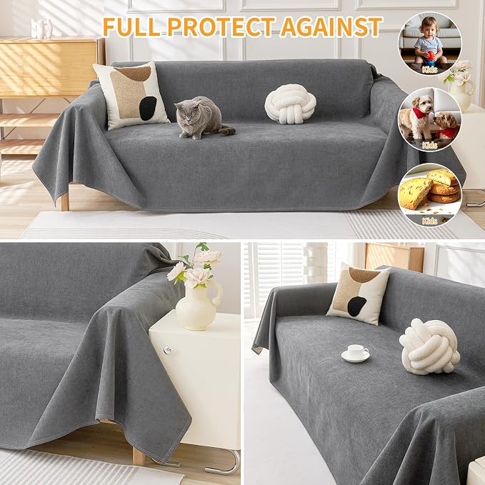 Deep Dream Cat-Scratch Resistant Couch Cover, Waterproof Sofa Cover for 3 Cushion Couch Washable, Pet Friendly Couch Protectors Anti Slip Thickened Sofa Slipcovers for Dogs Pets, 71" x 150", Dark Grey - Image 5