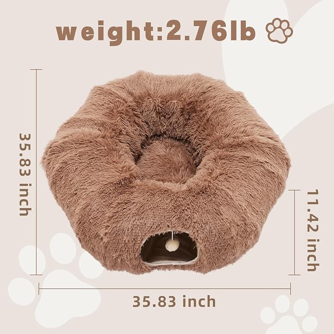 Cat Tunnels for Indoor Cats, Donut Tunnel Toys for Cats - Brown | Washable Circle Cushion, 3-in-1 Foldable Playground & Cozy Cave Bed for Kittens, Puppy, Rabbits, Ferret - Image 3