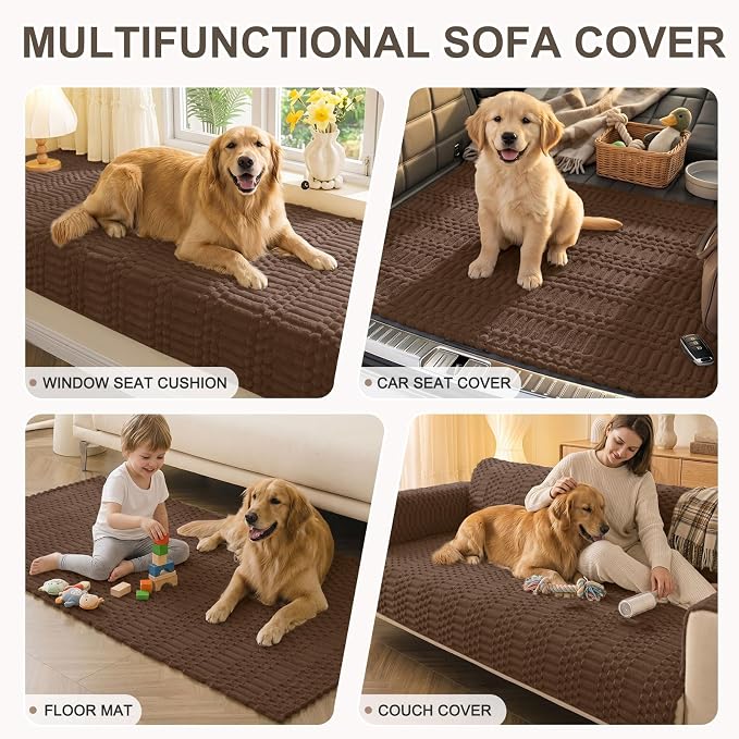 Smiry Waterproof Couch Covers for Dogs Washable, Non Slip Pet Sofa Cover | Plush Scratch Resistant Flannel Furniture Protector for Dogs, Chocolate, 36" x 82.7" - Image 10
