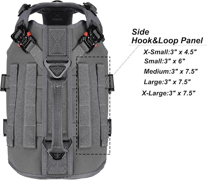 ICEFANG No Pull Tactical Dog Harness for Small Dogs,Adjustable Dog Vest | Control Handle,MOLLE Panel,Front Hook,3 Leash Clips,Soft Padded,for walking training,Grey,Small - Image 4