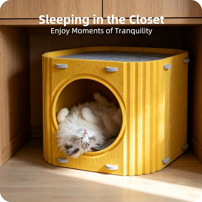 Cat Houses for Indoor Cats, Warm Felt Cat Hideaway, Thick Cat Bed Cave | Scratch-Resistant Cat Cave, Kitten Hideaway for Timid Cat & Small Pet, Modern Sturdy Cats House Condo, Up to 22Lbs - Image 7