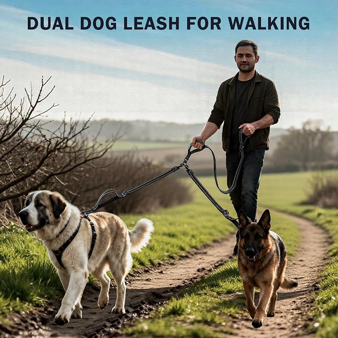 Uppetly Double Dog Leash for 2 Dogs, No Tangle Dual Leashes for Walking with Adjustable Length, Reflective Stitching and 4 Comfortable Padded Handles (Large, Black) - Image 6