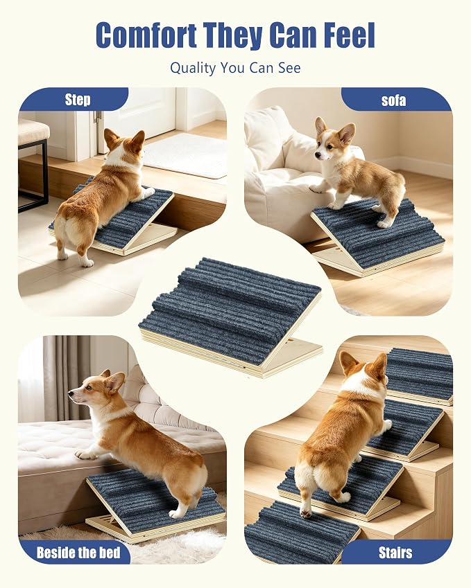 Dog Ramp for Stairs for Small Dogs Up to 40 lbs - Adjustable Dog Stair Ramp with Non-Slip Carpet, Foldable Pet Ramp for Stairs, Dog Ramp Stairs for Senior Dogs, Puppies, Bed, Sofa (4-Pack) - Image 8