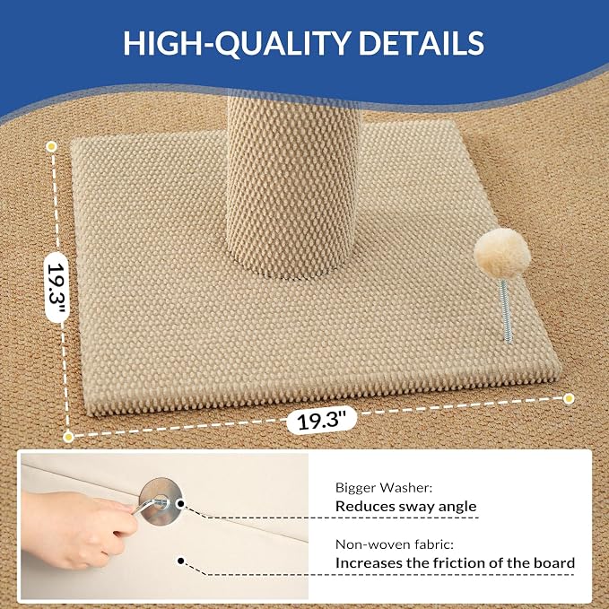 Cat Craft 41" Cat Scratching Post, Beige | Short Plush Fabric, Stable Wide Base, Replaceable Hanging Ball, Full Stretch Design - Image 5