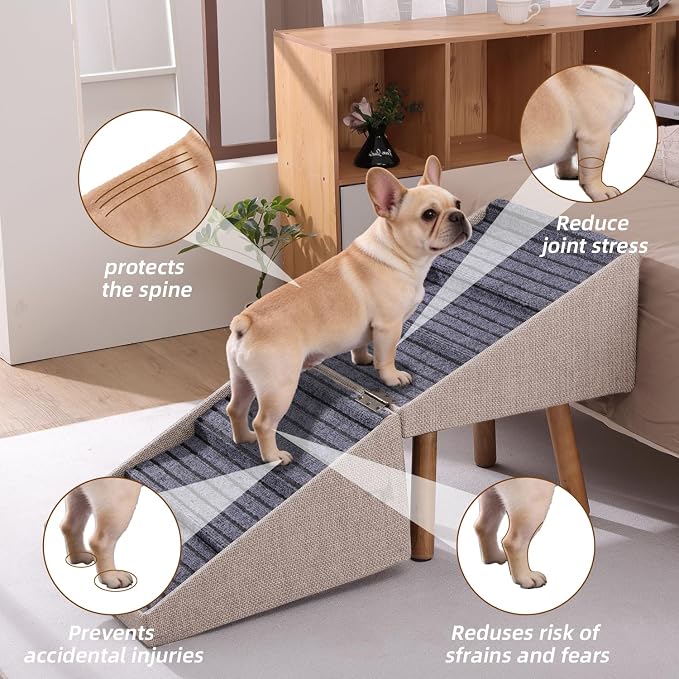 Dog Stairs for Beds, 2-in-1 Foldable Pet Ramp for Small Dogs | 250lbs Large Dog Steps , 21.06" H Non-Slip Pet Ramp for Bed Couch for Medium Large Small Dogs Bedside Table Convertible - Image 3