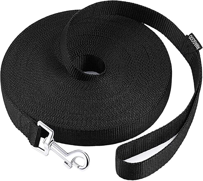 AMAGOOD Dog/Puppy Obedience Recall Training Agility Lead-15 ft 20 ft 30 ft 50 ft Long Leash-for Dog Training,Tie Out,Play,Safety,Camping (50Feet x 1Inch, Black) by DOGLEASH