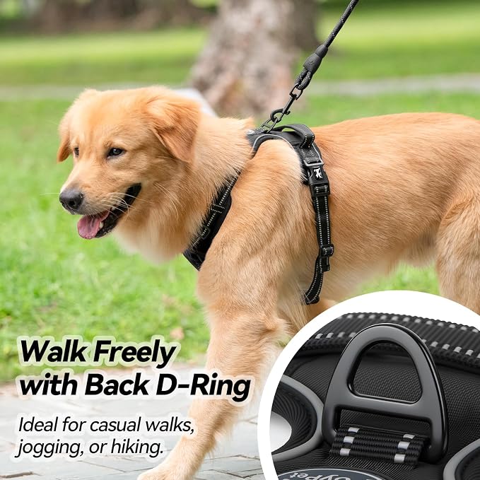 PoyPet No Pull Dog Harness Small with Front Clip & Neck Release Buckle | No Choke, Adjustable Vest, Reflective, Back Clip, Lockable, Soft Padded, Easy Control Handle for Walking Training, S, Black - Image 4