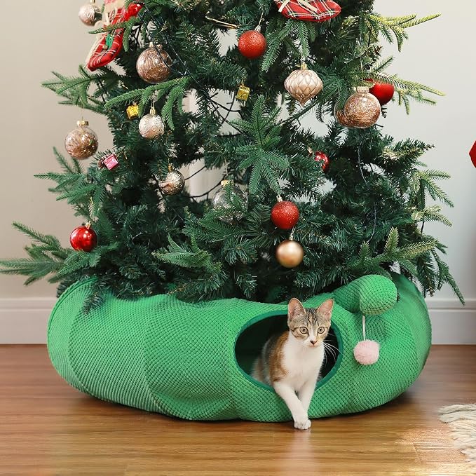 PEQULTI Flower Donut Cat Tunnel Bed Washable Plush Mat Multi for Small Pets | Round play tube with soft detachable plush mat, multi-pet toy fit indoor cats, kittens, puppies, rabbits and ferrets - Image 3