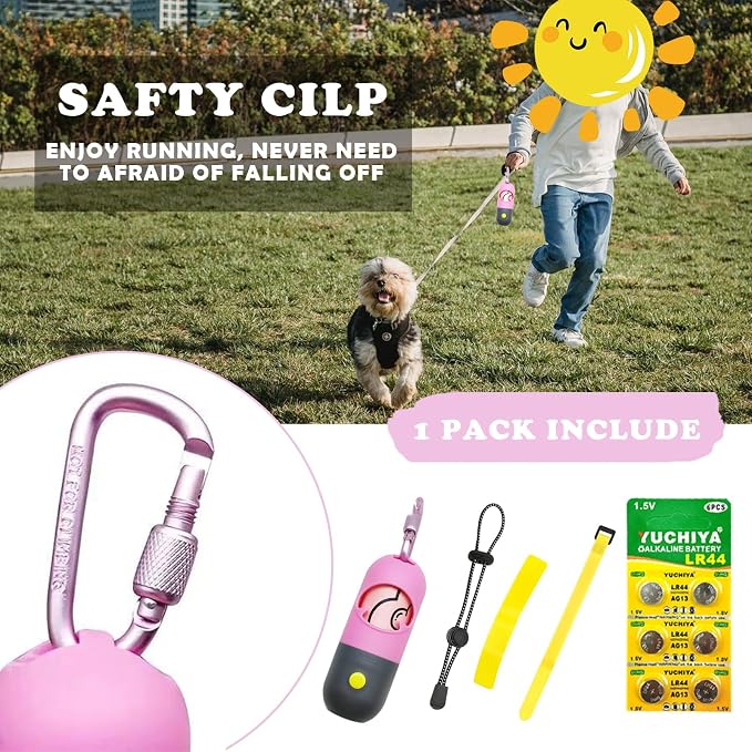 Dog Poop Bags Holder with LED Flashlight|Pet Waste Bags Dispenser for Leash|Doggie Potty Bags Container with Leak-proof Pet Trash Bags and Accessories (2 Holders 30 Bags, Pink) - Image 6