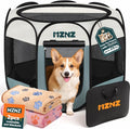 Dog Cat Small Animal Puppy Playpen Crate with 2 Blankets, Medium, Grey | Portable Pop Up Pet Cage Enclosure Tent Kennel Indoor Outdoor with Carrying Case, No Assembly, Camping Use by MZNZ