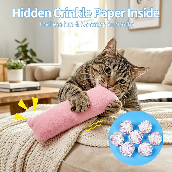 WOUSEDO Catnip Plush Pillows Toys 3 Pack, Crinkle Sound and Catnip Inside | Soft and Durable, Interactive Indoor Cat Kicker Toy for Kitten, Promotes Cat Exercise & Play, Companion for Indoor Cats Toy - Image 5