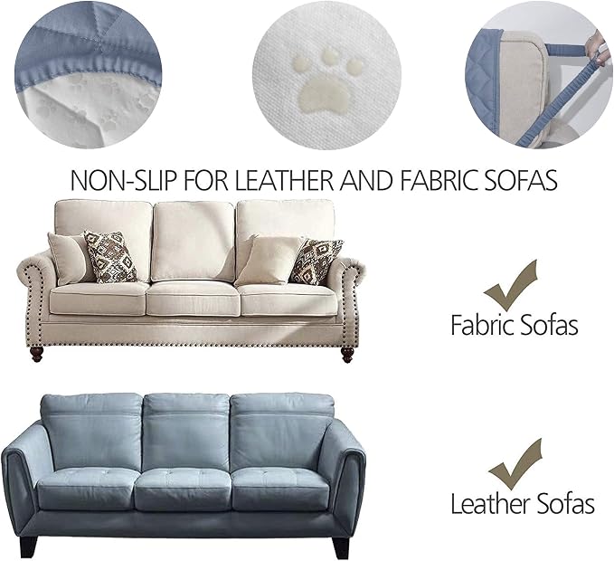Ameritex Couch Sofa Slipcover 100% Waterproof Nonslip Quilted Furniture Protector Slipcover for Dogs, Children, Pets Sofa Slipcover Machine Washable (Stone Blue, 78'') - Image 4