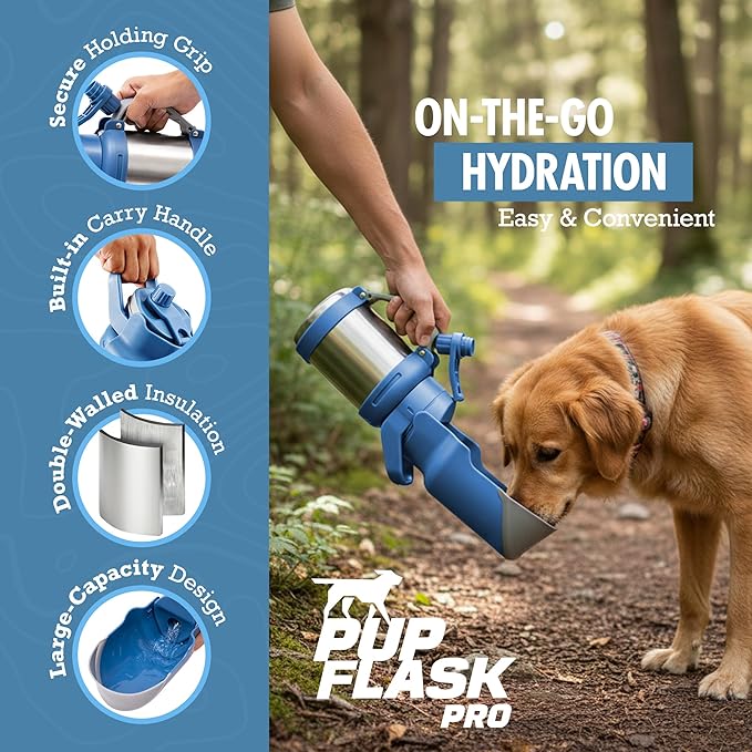 PupFlask Pro Portable Insulated Dog Water Bottle, Stainless Steel Bowl | 30 or 50 oz Leak-Proof Thermos Dispenser Keeps Water Cold 24+ Hours, Built-In Flip Cup for Walking, Hiking and Travel - Image 2