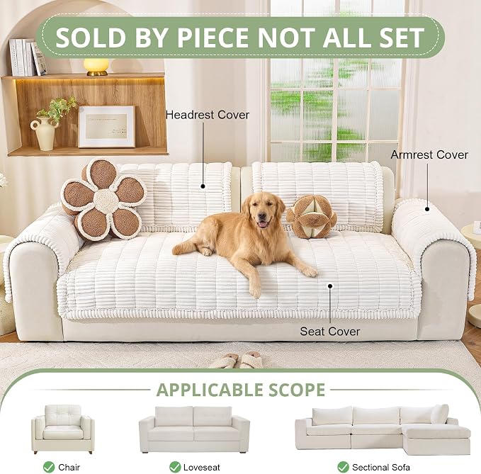 OstepDecor Couch Cover for Dogs, Washable Non Slip Sofa Cover for Pets | Soft Couch Covers for Sofa, Loveseat and Sectional, Furniture Protector Against Pet Hair & Dirt (35.4" x 63", White) - Image 4