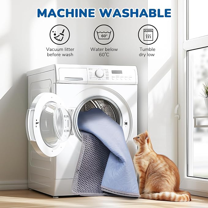 Cat Litter Mat 47" x 35" XL, Washable Urine-Proof Non-Slip Gray | Machine Washable, Upgraded Felt & Fabric Material Litter Mat for Fewer Creases, Hold 3-4 Litter Boxes, Soft on Paws - Image 4
