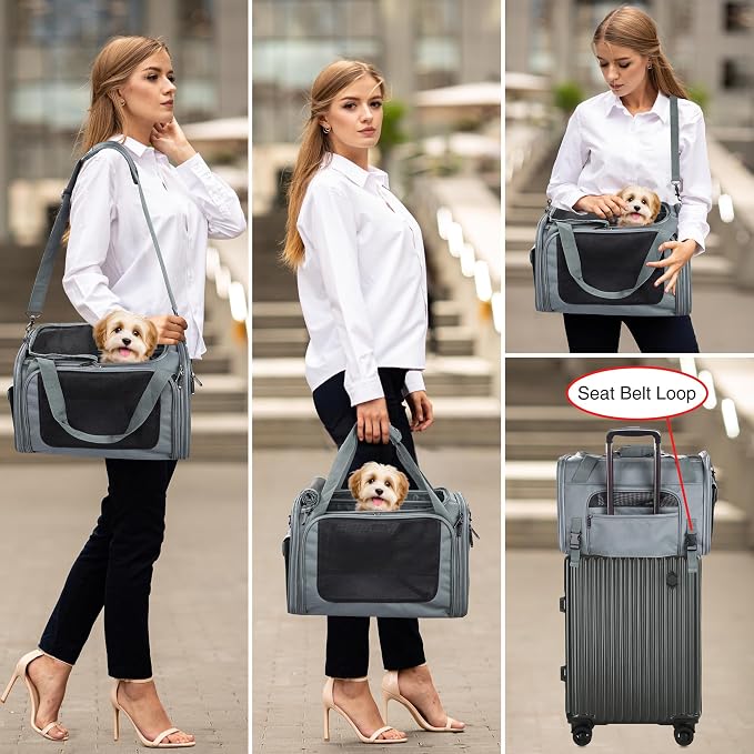 EliteField Deluxe Soft Pet Carrier for Cats and Dogs (3-Year Warranty) | Airline Approved, Waterproof Fabric, Scratch-Resistant Mesh, Expandable Mat, Built-In Leash, Suitcase Sleeve, Seat Belt Loops - Image 3