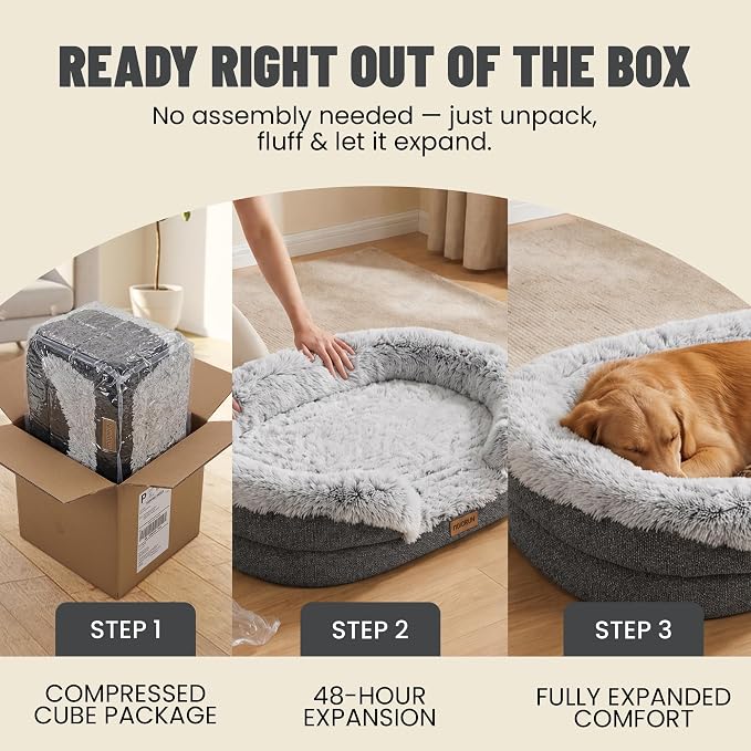 Miorun Fluffy Orthopedic Dog Beds Large Sized Dog, 40" Bolster Sofa Bed | Soft plush faux fur,lowered entry,washable cover,waterproof liner,claming dog couch for x-large dogs,supportive bolster - Image 7