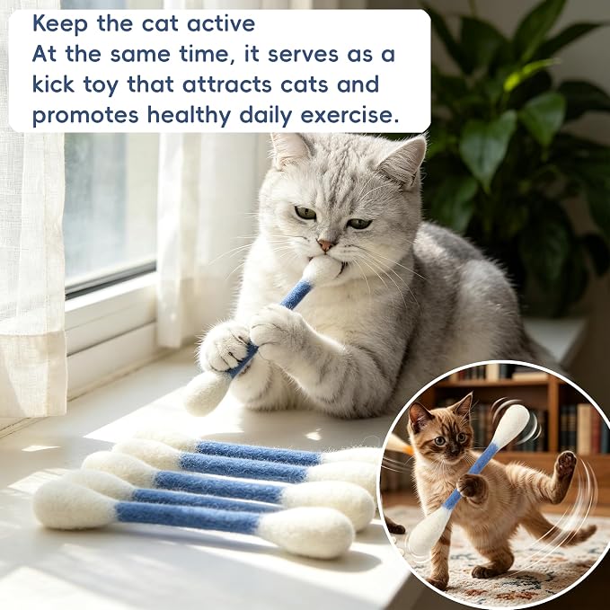 Giant Qtip Cat Toy, Cotton Swab Cat Toy with Catnip, Interactive Cat Toys for Indoor Cats, Catnip Toys, Cat Chew Toy – 6 Pack for Indoor Boredom Relief (Blue) - Image 6