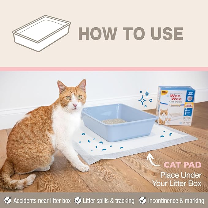 Four Paws Wee-Wee Cat Pads, Fresh Scent, 10 Count | Disposable litter box mats, great for under litter boxes, advanced odor control, fast absorption, litter tracking, 28" x 30" - Image 4