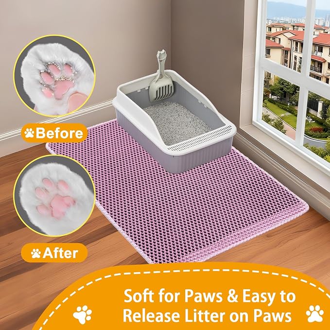 Cat Litter Mats,Cat Litter Box Mat 32"x22", 2 Layer Kitty Litter Mat,Llitterbox Mat,Waterproof Urine Proof, Clean Easily, Pink, Medium - Image 5