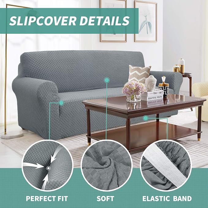 YEMYHOM Couch Cover Latest Jacquard Design High Stretch Sofa Chair Covers for Living Room, Pet Dog Cat Proof Armchair Slipcover Non Slip Magic Elastic Furniture Protector (Chair, Light Gray) - Image 3