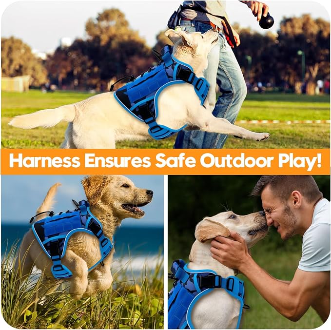 Heavy-Duty Tactical Dog Harness for Large Dogs, No Pull Adjustable Reflective Pet Vest with Molle System, K9 Military-Grade Control for Service Training, Outdoor & 10+ Breeds, Blue Camo, Large - Image 6