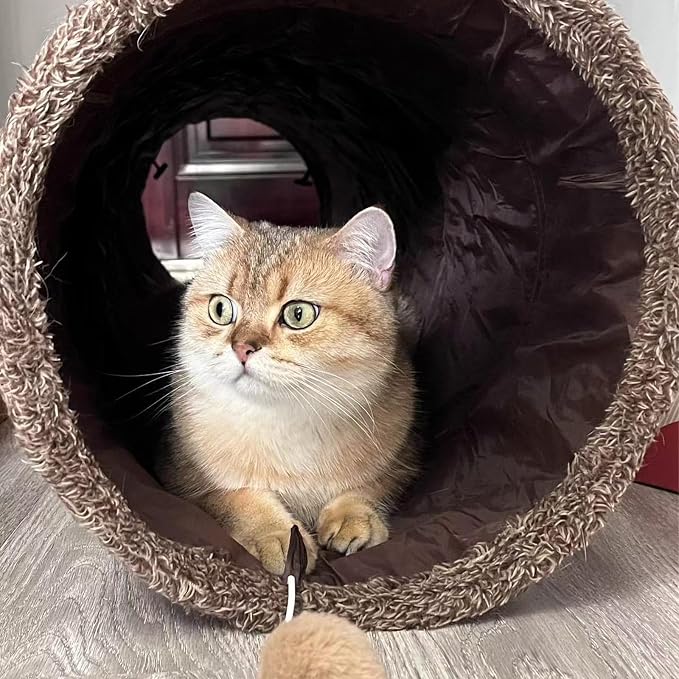 51"x 12" Collasiple Cat Play Tunnel, Cats Tubes and Tunnels, Cat Foldable Hide and Seek Tunnel Toy, Brown Suede Pet Tube Toy for Rabbits, Ferrets, Puppy, Diameter 12 Inch - Image 8