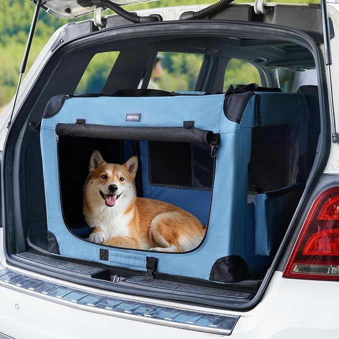 Petprsco Portable Dog Crates for Medium Dogs, 32"x23"x23" Travel Dog Crate | Collapsible Dog Crate with Plush Mat, Soft Blanket & Foldable Bowl, Strong Fabric, 4-Sided Vents, 3 Doors, Indoor/Outdoor Use - Image 5