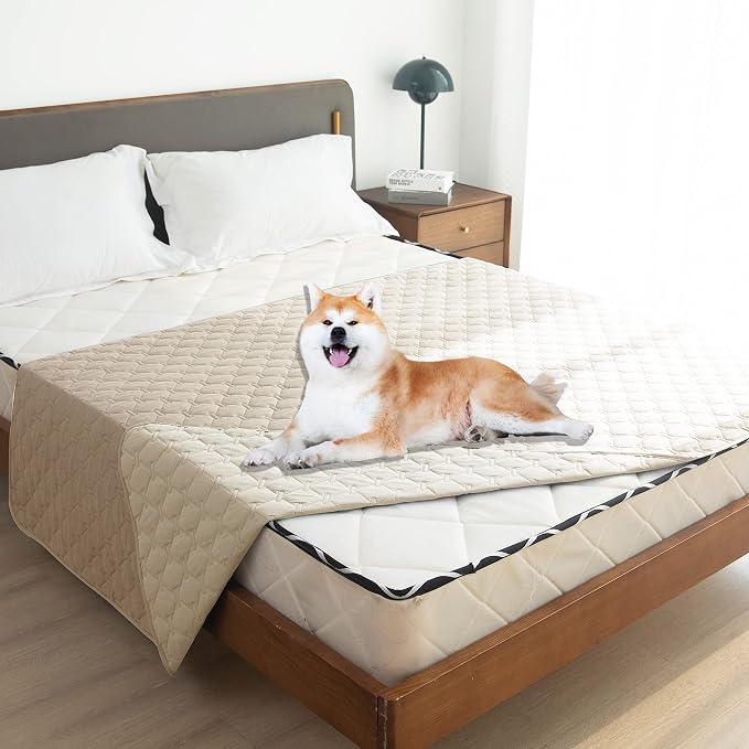 gogobunny 100% Double-Sided Waterproof Dog Bed Cover Pet Blanket Sofa Couch Furniture Protector for Puppy Large Dog Cat, Reversible (52x82 Inch (Pack of 1), Dark Beige/Light Beige) - Image 2