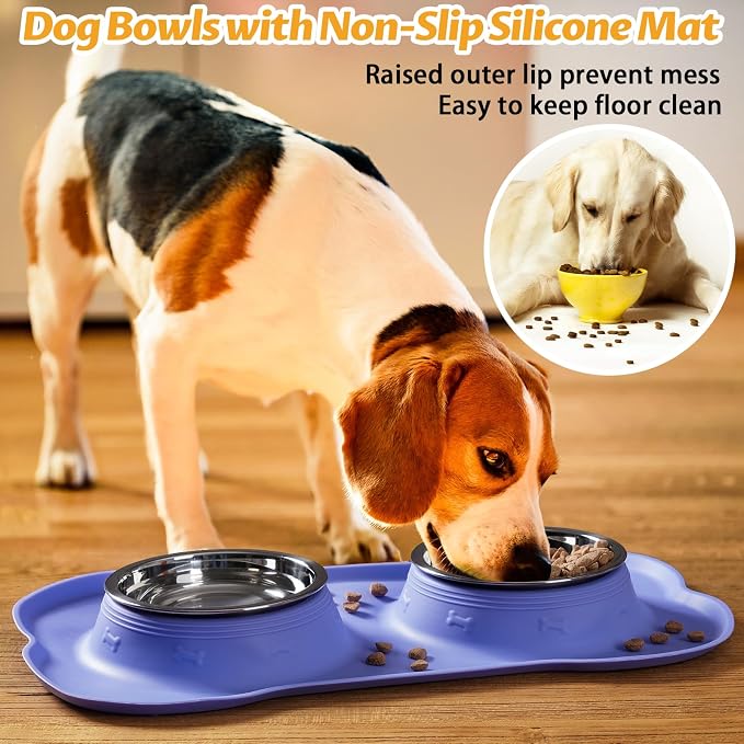 Hubulk Pet Dog Bowls 2 Stainless Steel Dog Bowl with No Spill Non-Skid Silicone Mat + Pet Food Scoop Water and Food Feeder Bowls for Feeding Small Medium Large Dogs Cats Puppies (Medium, Purple) - Image 6