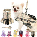 EXPAWLORER Dog Harness Small Medium Sized Dogs, No Choke No Pull Mesh Vest | Plaid Dog Dress Bowknot Harness and Leash Set Soft Cute Princess Puppy Outfits Clothes Costume for Girls Party Cats Beige S by EXPAWLORER